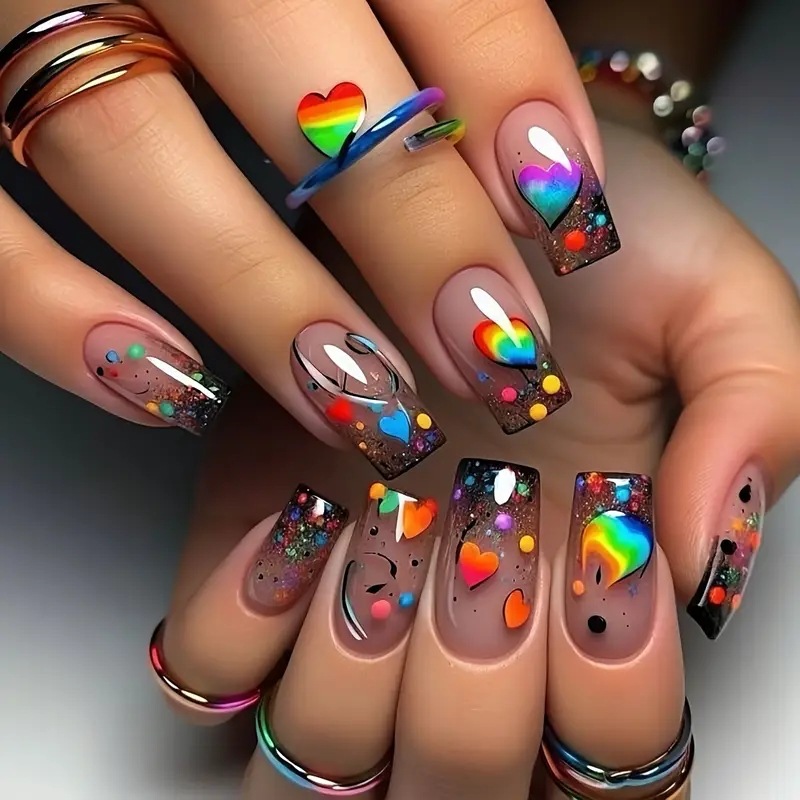 Nail Art Fake - 24 قطعة أظافر صناعية قصيرة مربعة
