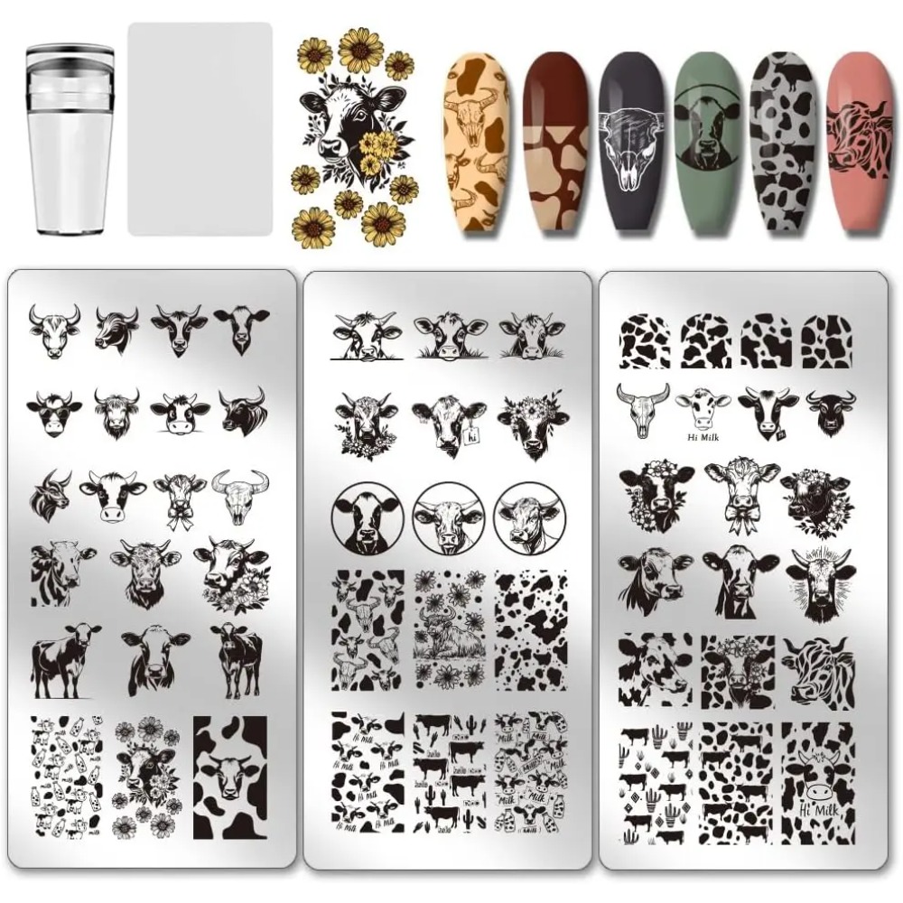 Nail Art Leopard - 3 قطعة موضوع البقرة مسمار ختم
