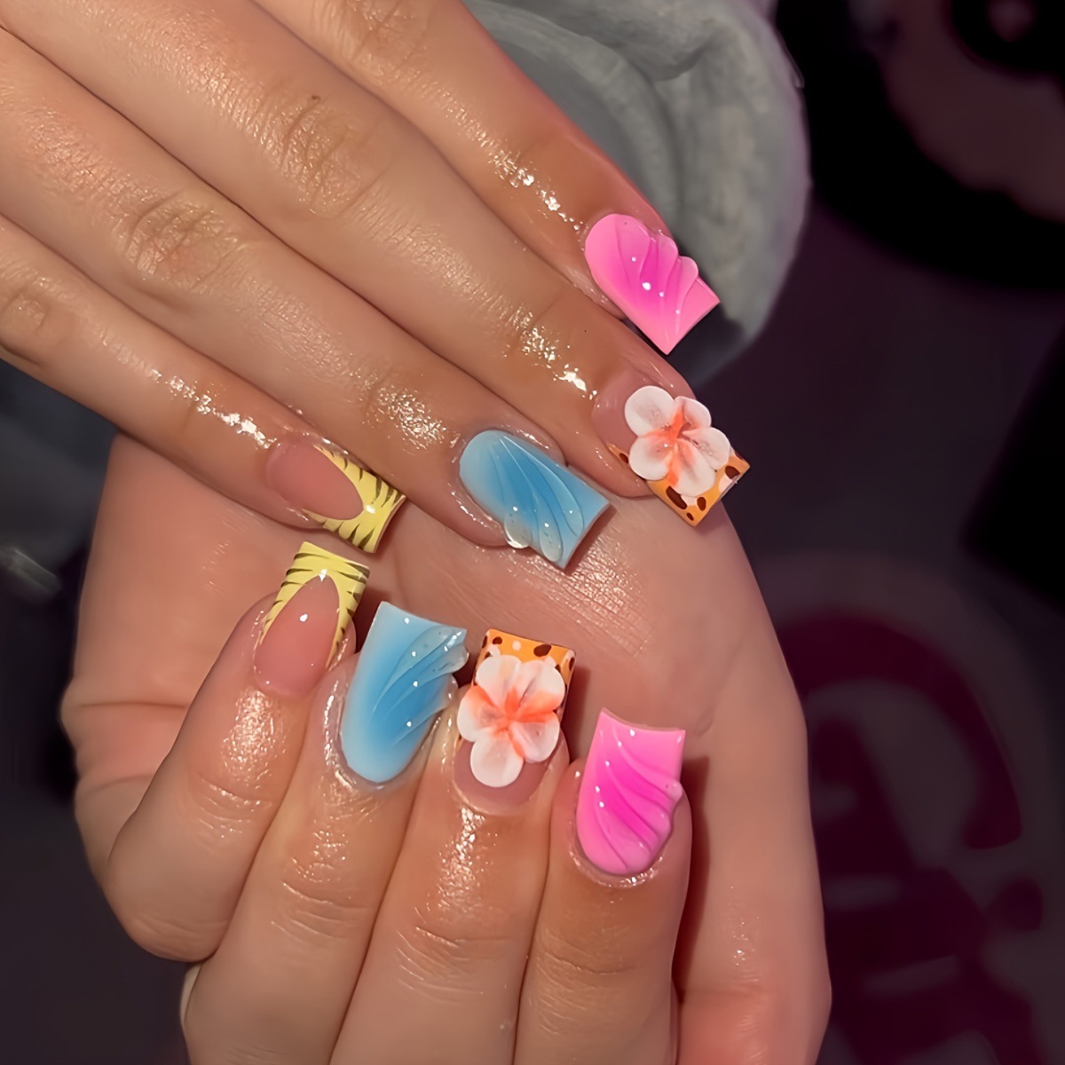Nail Art Leopard - 24 قطعة رئيس مربع قصير الأظافر