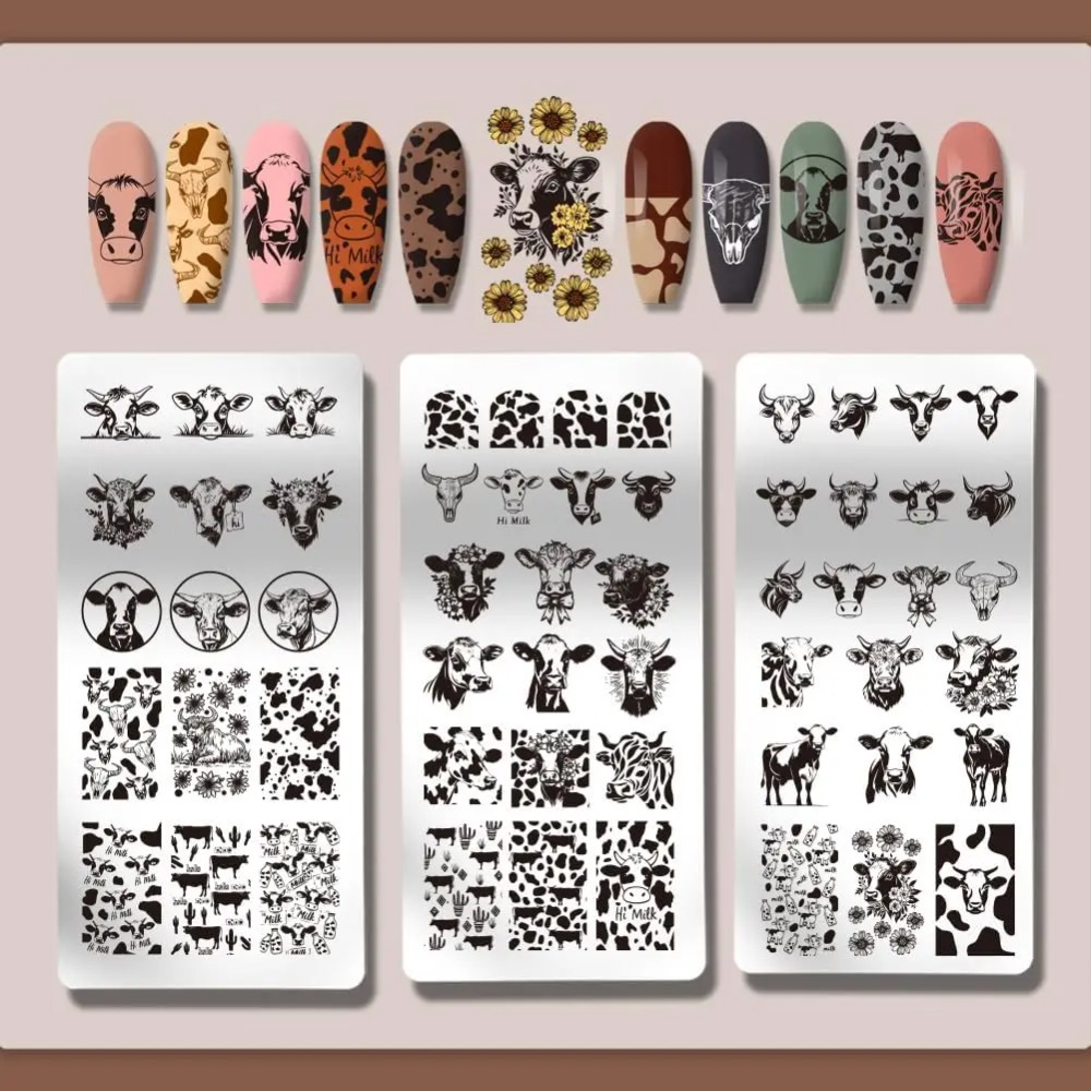 3 قطعة موضوع البقرة مسمار ختم  - مراجعة Nail Art Leopard وسعره